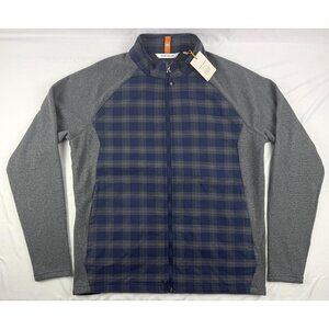 NWT PETER MILLAR Mens MEDIUM Flannel Merge Hybrid Zip Navy Blue Zip Jacket  $250